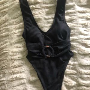 Toluca Swim Onyx Ribbed Artemis One Piece